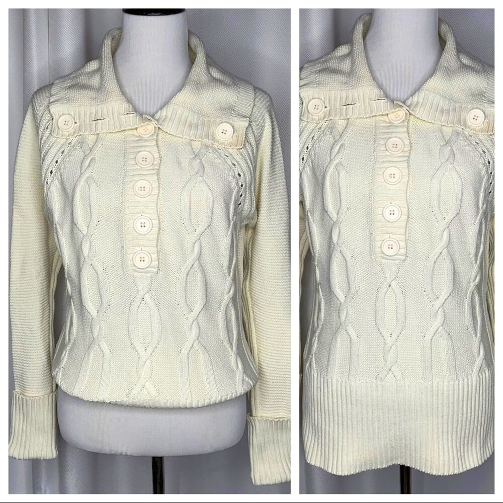 DKNY Jeans Soft Collar Cable Knit Sweater Sz Large
